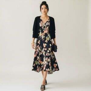 Y2K Possibility by Fiori de Zucca 100% Silk Floral Print Bias Cut Dress